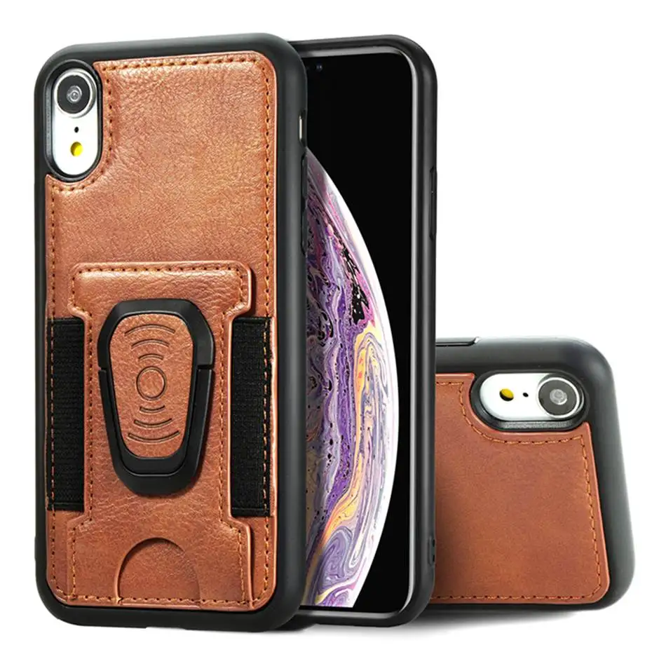 

Leather Case For iPhone 11 12 Pro Max 6 7 8 Plus Built-in Magnet Phone Back Case For iPhone X XR XS Max Stand Holder Ring Cover