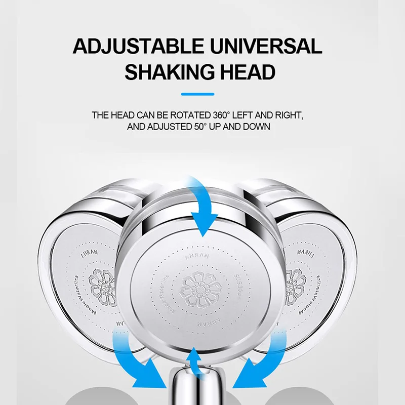 ZhangJi Bathroom Double Panel Shower Head Spiral Water Flow One Key Stop Turbocharged Propeller Driven Water Saving Shower