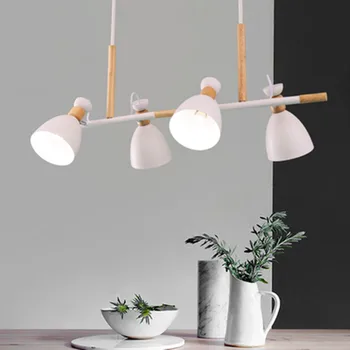 

Wooden LED Pendant Lights With White Metal Lampshade For Dining Nordic Gray Cord Hanglamp Dry Kithen Suspension Fitting