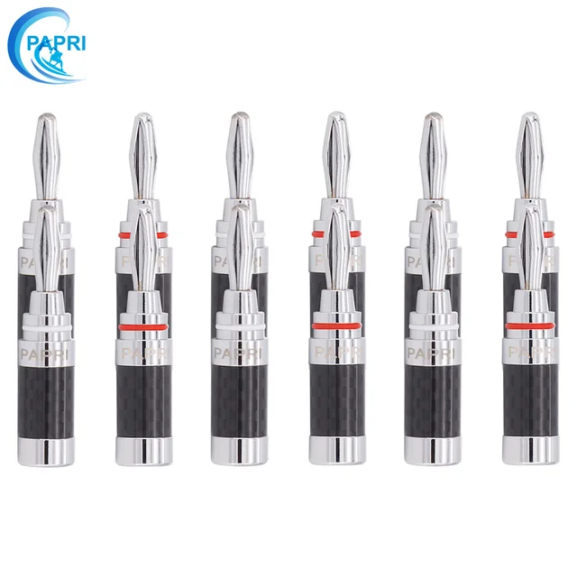 PAPRI 8/12PCS Carbon fiber Speaker Banana Plug Connector Pure Brass Rhodium Plated Speaker Adapter Audio Video Banana Connectors 12PCS