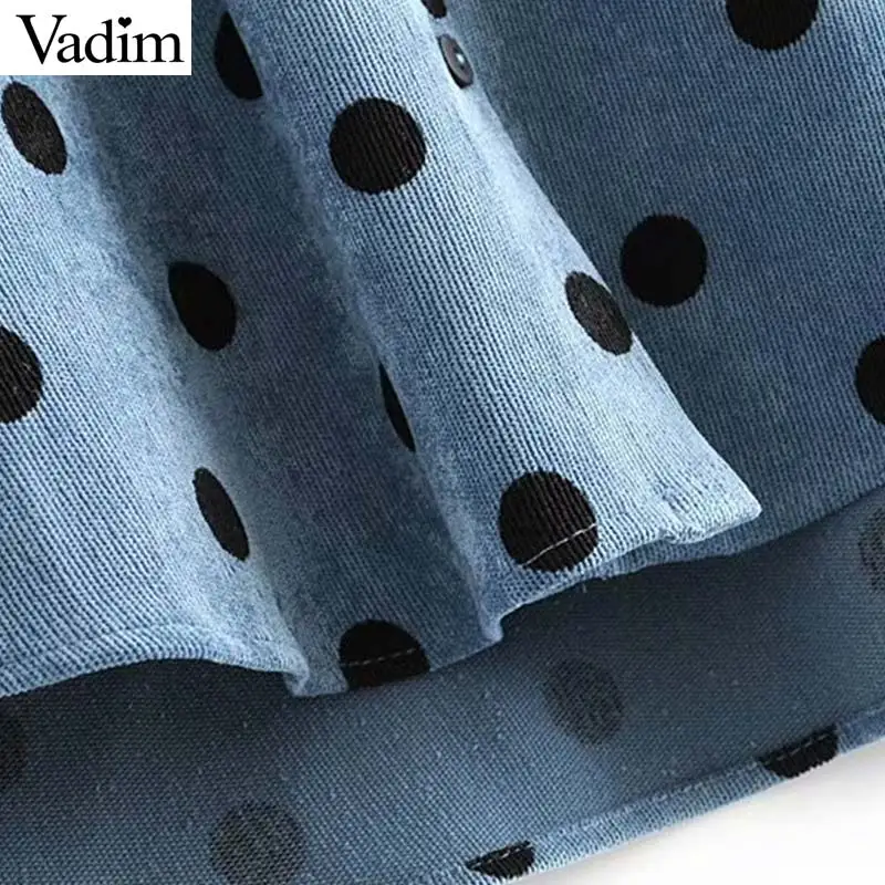 Vadim Женская свободная синяя блузка в горошек с длинным рукавом, Вельветовая рубашка, женские повседневные свободные шикарные топы, блузы LB628