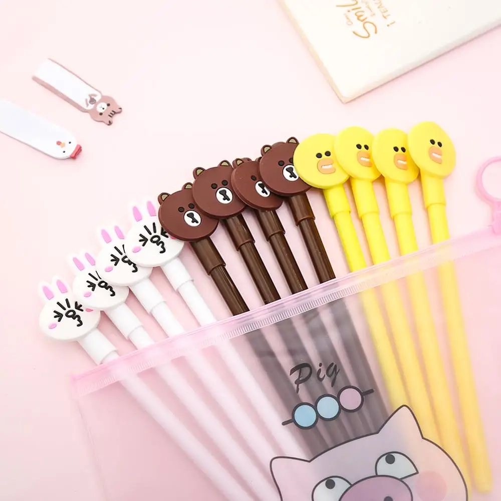 12 шт. Kawaii Line Friend гелевая ручка милые корейские канцелярские принадлежности с
