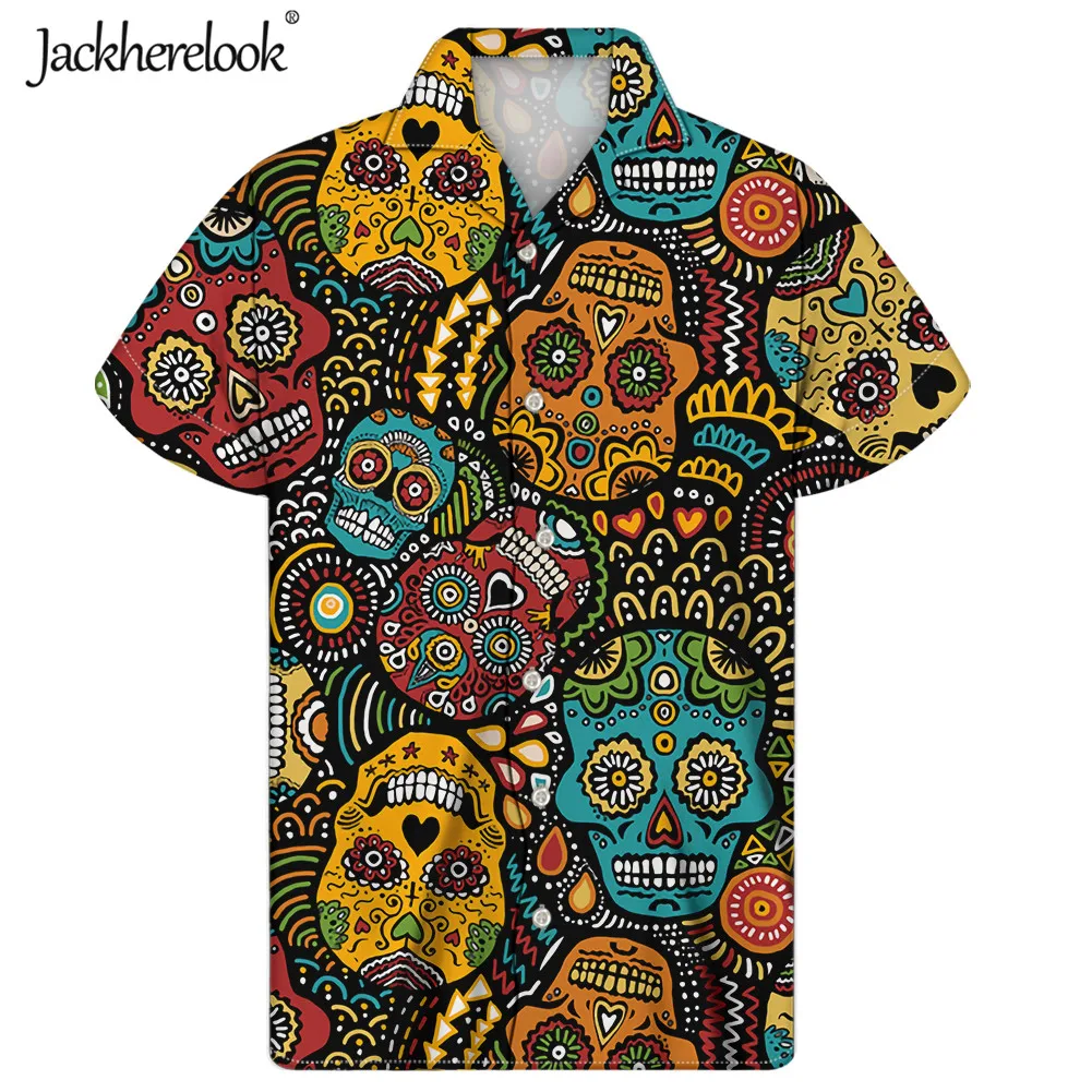 Jackherelook Men Cuban Shirt Vintage Sugar Skull Brand Design Guayabera Camisa Hombre For Men's Clothing Short Sleeve Top Shirts Jackherelook Men Cuban Shirt Vintage Sugar Skull Brand Design Guayabera Camisa Hombre For Men's Clothing Short Sleeve Top Shirts