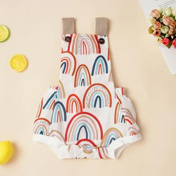 

2020 0-12M Toddler Infant Baby Girl Bodysuit Summer Sleeveless Backless Rainbow Buttons Jumpsuit Clothing Outfits Cute Playsuit