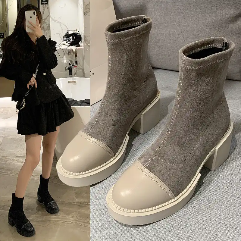 Botas de calcetín de moda para mujer, Botines negros sexys de diseñador  Retro, botas para mujer de tacón alto cuadrado sin cordones, botas para  mujer 2021|Botas hasta el tobillo| - AliExpress