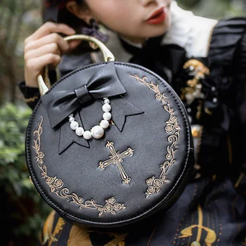 

Rosetic Gothic Lolita PU Leather Crossbody Shoulder Bag For Women Metal Round Vintage Party Backpack Female Casual Tote Bags