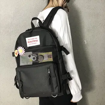 

Large Solid Nylon Backpack Women School Bags for Teenage Girls Teen Bagpack Preppy Style Campus Student Back Pack Female 2020