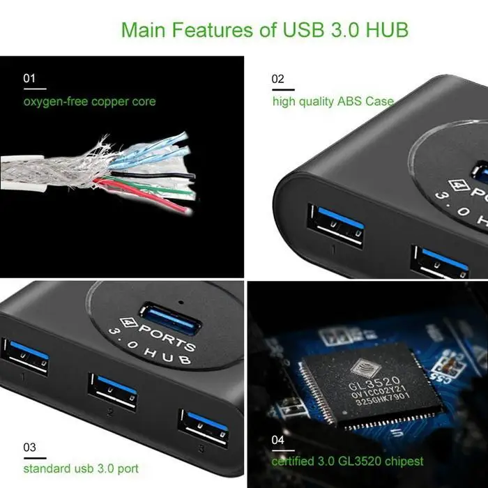 USB 3,0 Суперскоростной концентратор 4 порта USB hub-разветвитель данных концентратор очень легкий и компактный дизайн адаптер с Micro USB