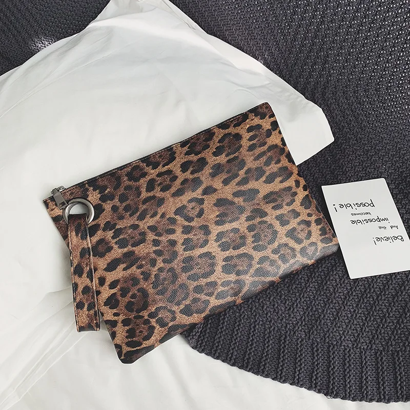 Casual Bags for Women Animal Print Leopard Clutch Female Fashion Design Leather Wallet Messenger Bag Ladies Elegant Handbag