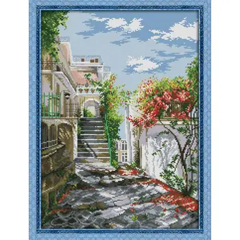 

Joy Sunday Garden Villa 14CT Cross Stitch Kit Embroidery Needlework Set DMC Chinese Printed Canvas Cross Stitch Home decor Gift
