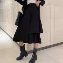 Женские летние и весенние юбки с высокой талией до середины икры, свободные однотонные элегантные юбки Irregual, женские простые офисные юбки DA507