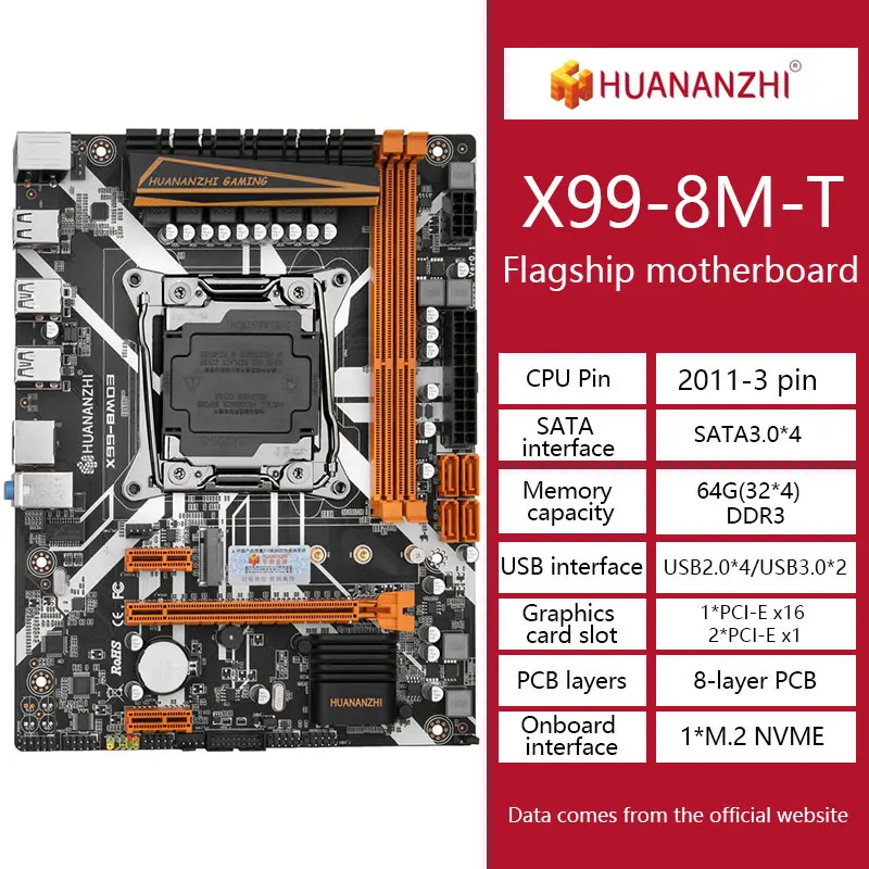 HUANANZHI-X99-8M-T компьютер материнская плата поддерживает DDR3 двухканальная память для
