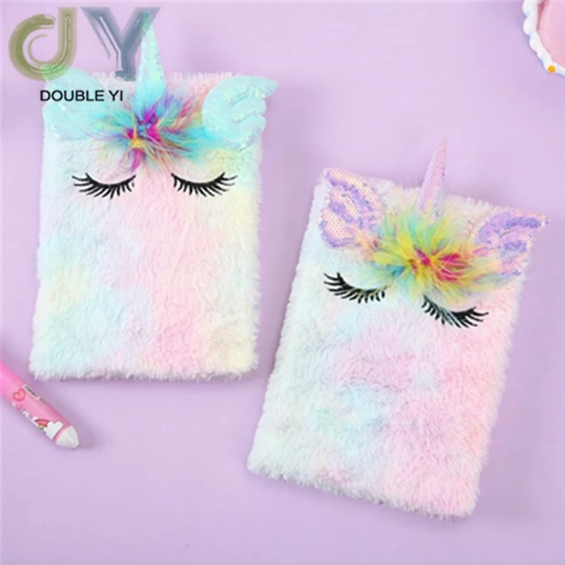 

Creative diary journal cute plush cover unicorn notebook for girls