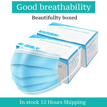 

50Pcs/lot disposable face mask 3 Layer Nonwove Ply face mouth masks Melt-blown nonwovens Earloop Mouth Mask