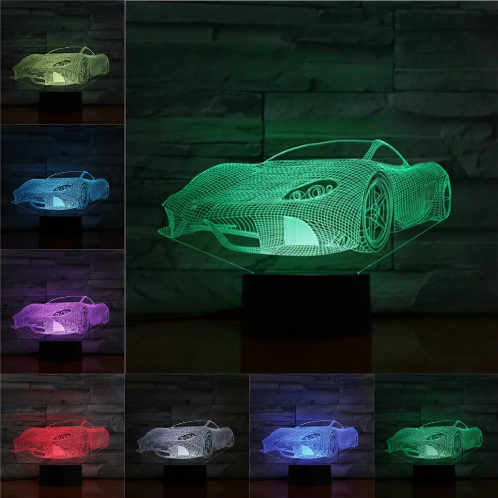 Суперкар 3D светодиодная лампа 7 цветов, меняющая USB модный ночник для мальчиков, детские подарки, Grand Touring, автомобильный стол, рядом со