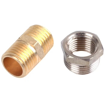 

3/8inch PT Male to 1/4 inch PT Female Connector & Solid Brass 1/4 inch PT Male Thread Water Hose Pipe Straight Connector