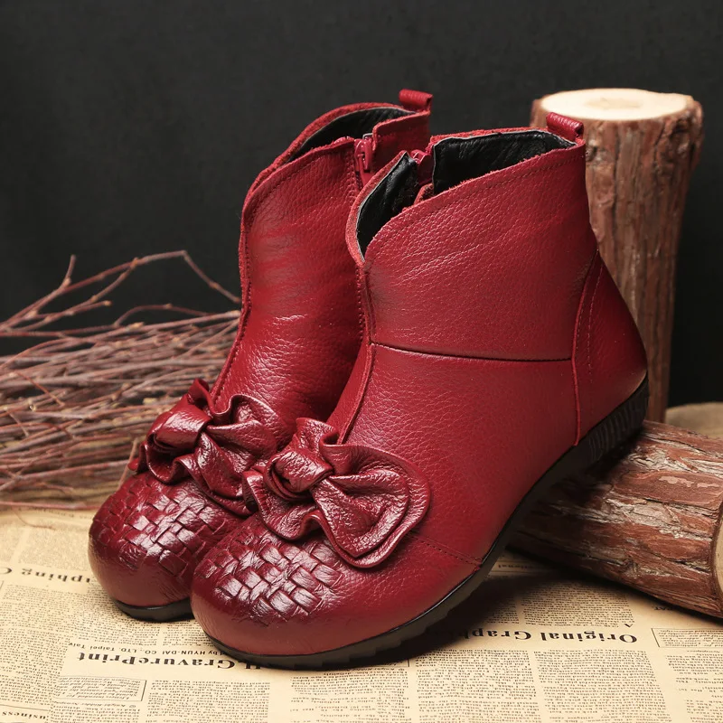 

17 Winter New Style Cotton Boots Genuine Leather Flower Ethnic-Style Short Boots Slanted Heel WOMEN'S Boots Entirely Handmade We