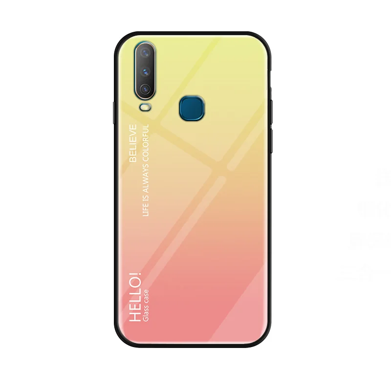 ДЛЯ Vivo Y3 Y5 Y12 Y15 чехол для телефона модный градиентный Сменный стеклянный чехол для телефона Vivo Y17 U10 U3x полная защита Бампера - Цвет: Цвет: желтый