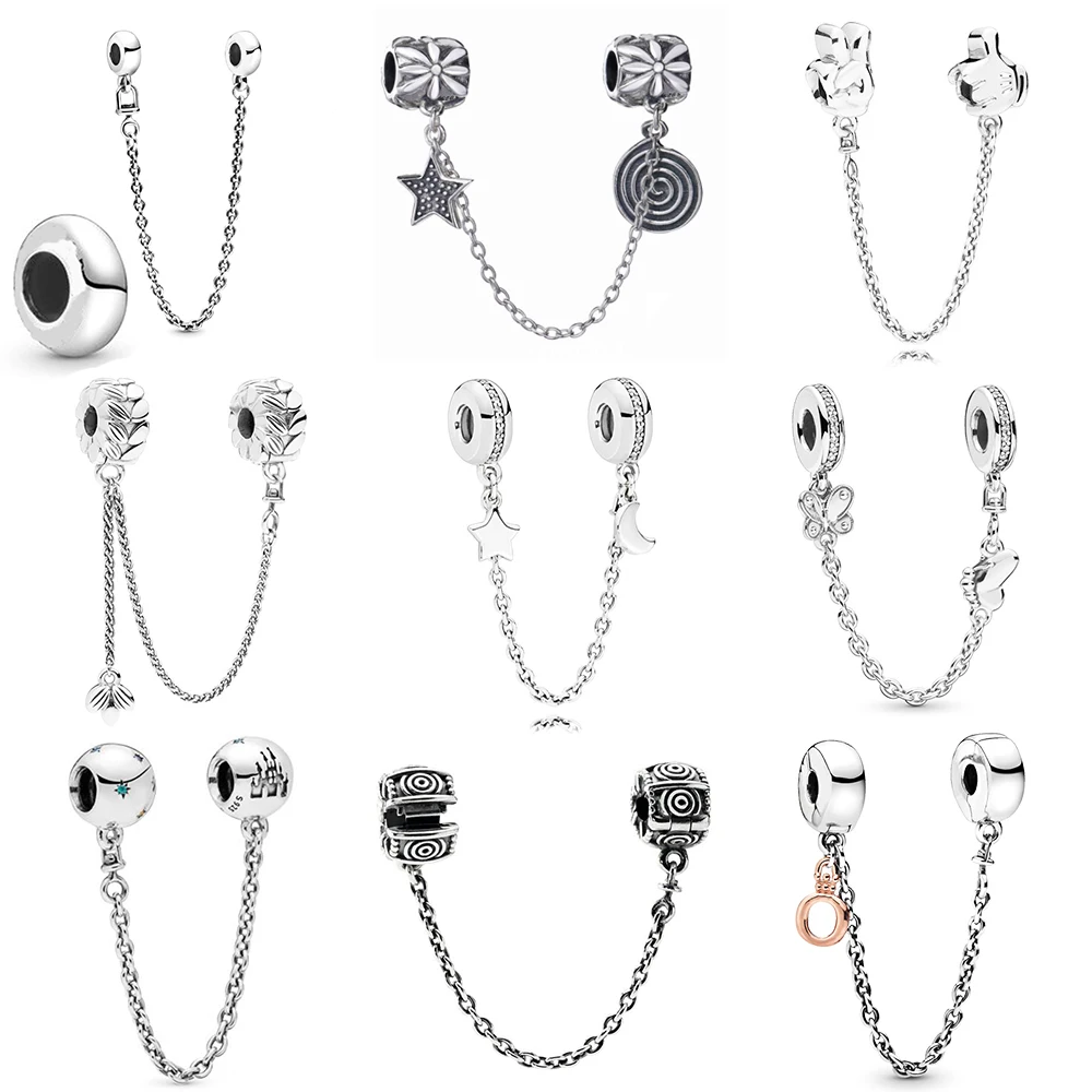 NEW 2019 100% 925 Sterling Silver Parks Castle Crown O Safety Chain Charm Clear CZ Fit DIY Original Bracelet Jewelry Women Gift | Украшения