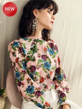 

Women's Silk Printed Shirt Women's Design Sense Non-Mainstream Spring Fashion Frog Gentle Wind Top Sweet Mulberry Silk Shirt
