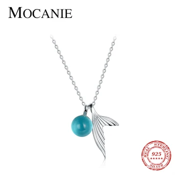 

Mocanie Genuine 925 Sterling Silver Blue Crystal Marine Life Lovely Mermaid Tail Pendant Necklace for Women Link Chain Jewelry