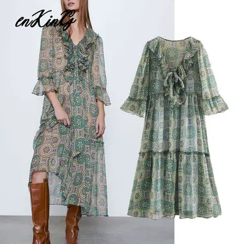 

2020 za england indie folk Paisley print cascading loose party midi dress women vestidos vestidos de fiesta de noche maxi dress