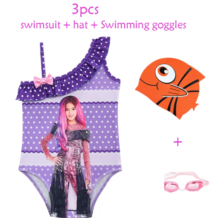 2020 kid clothes Descendants 3 Swimsuit onepiece vest Child Girls Mal Descendants 3 evie Cosplay Purple Dress boutique  clothing