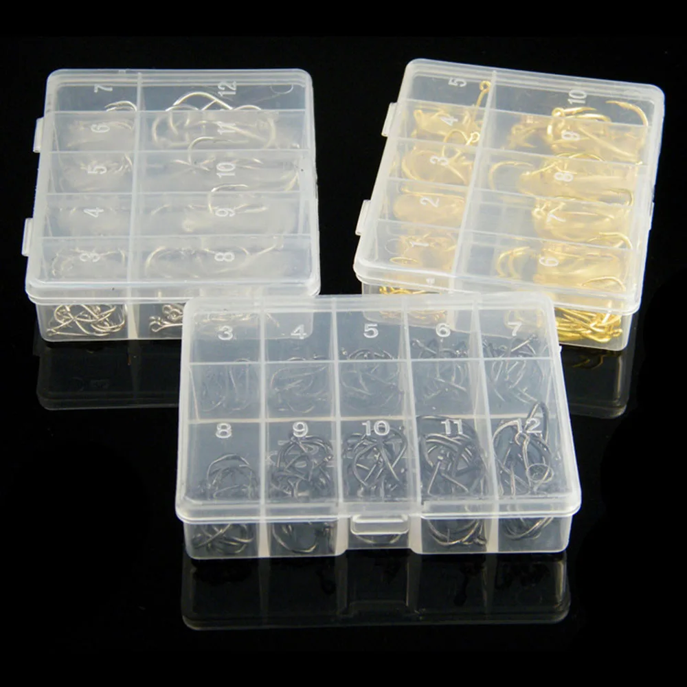 100Pcs/Box Fishhooks Mixed Sizes 3/-12/ High Carbon Steel Gold Fishing Bait Sharpened Ultrapoint Fishing Hook Set Fish Supplies