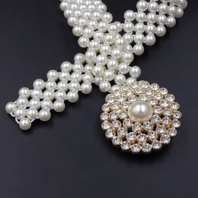 Rhinestone belts 4 Роскошный женский пояс с жемчугом для платья, элегантная Цветочная Пряжка, полностью пластиковые жемчужные украшения, стразы, свадебный пояс с эластичной резинкой на талии 121 - Цвет: Rhinestone belts 4