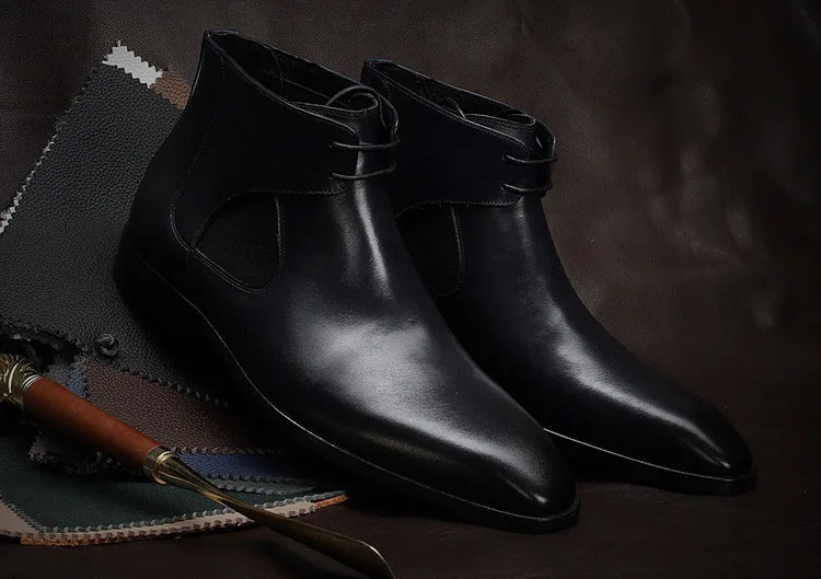 QYFCIOUFU/; модные дизайнерские мужские ботильоны из натуральной коровьей кожи; модельные туфли с высоким берцем на шнуровке; черные классические мужские ботинки