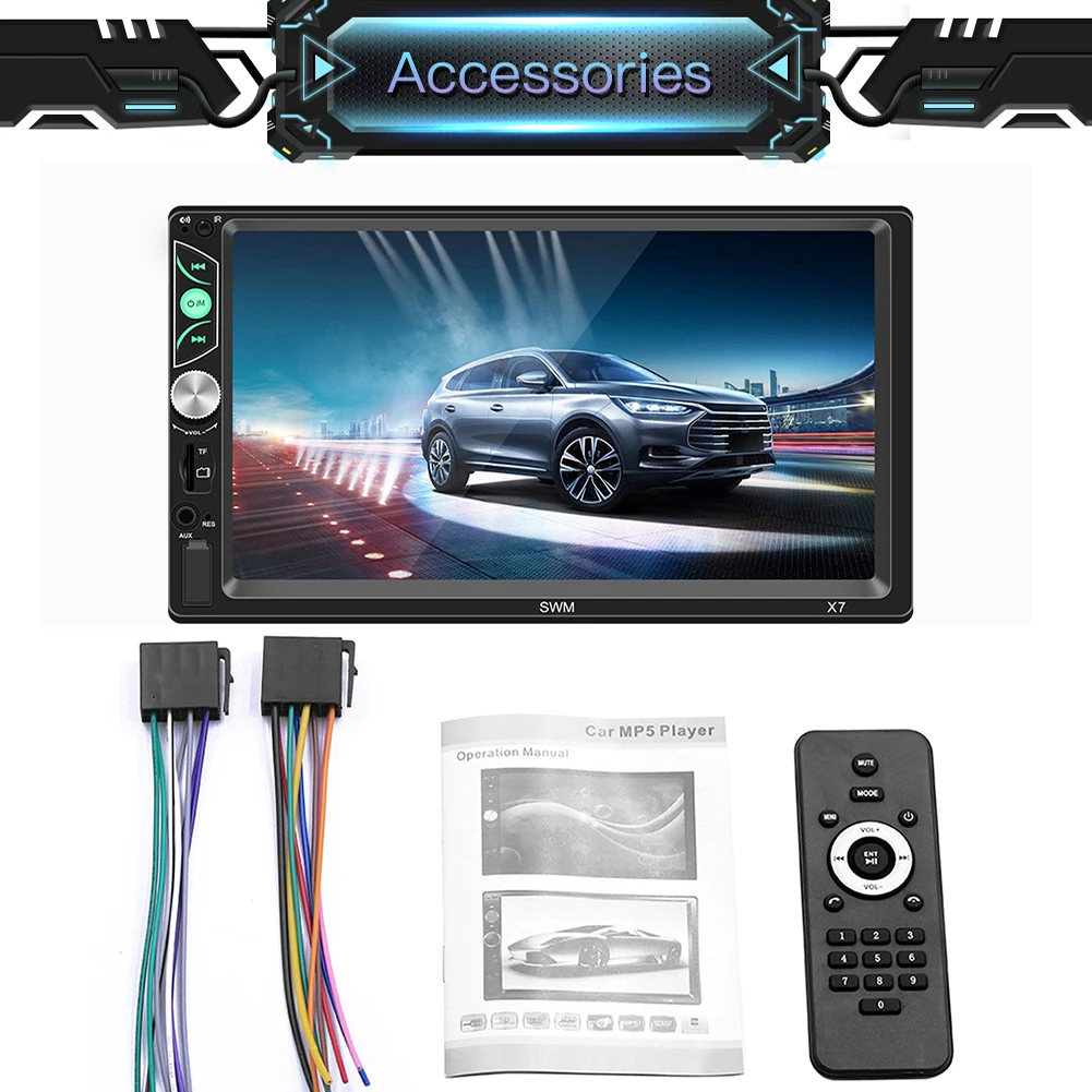 

X7 7 Inch 2 din Car Stereo MP5 Player Touch Screen Video FM Radio Bluetooth Multimedia Audio USB AUX with Backup Rear View Camer