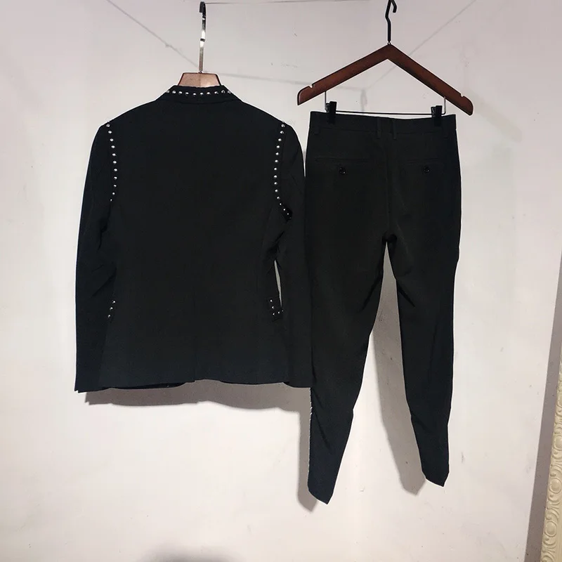 Trajes De Hombre British Style Slim Suit Two-piece Suit Nightclub Rivet Coat Smoking Homme Mariage Fashion Korea Male