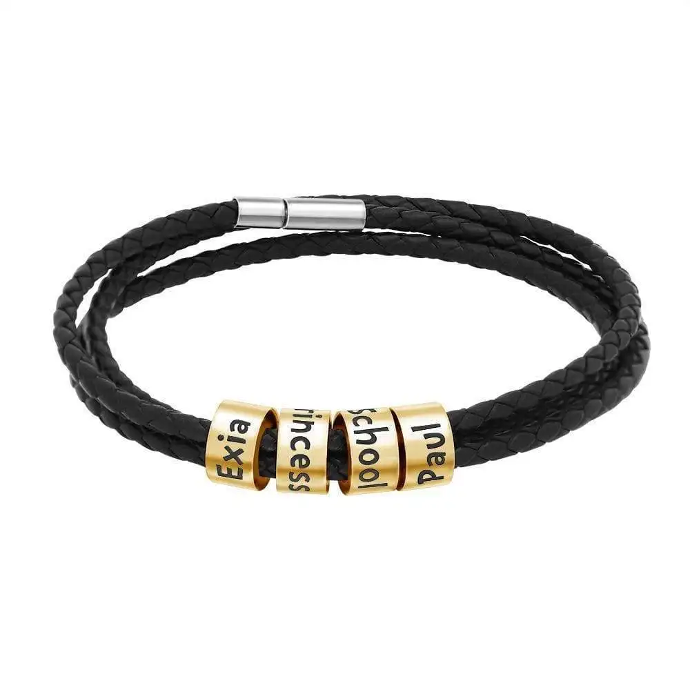 Kids Personalized Leather Bracelet Round Braided Bracelet 