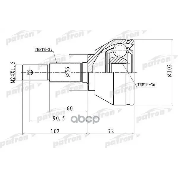 Шрус Наружн Nissan: Qashqai/X-Trail 2.0dci 07 PATRON арт. PCV1698