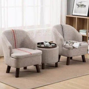 

Solid Wooden Low Stool Cloth Art Backrest Chair Simple Modern Bedroom Stool Leisure Single Sofa Chair Nordic Family