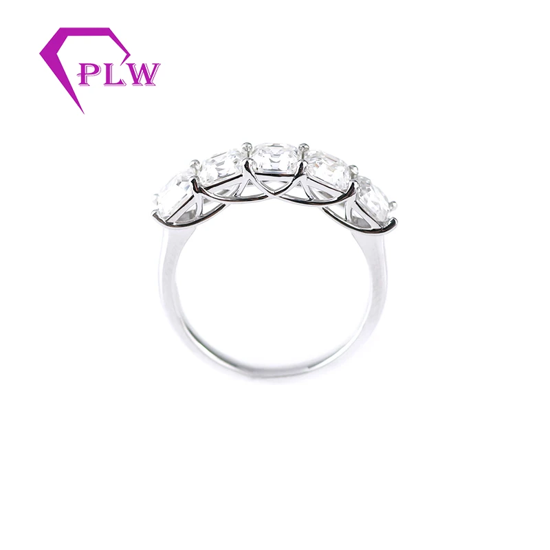 Сертифицированный настоящий белый-D цвет 5*5 мм Asscher разрезанный Муассанит 5 камень PT950 Платиновый обручальное кольцо для юбилея