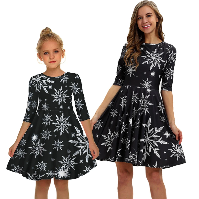 Vestido de Navidad para madre e hija, Bonito traje de fiesta familiar para  padres e hijos, estampado a la moda para niñas adolescentes, ropa para  madre e hija|Trajes iguales de familia| -