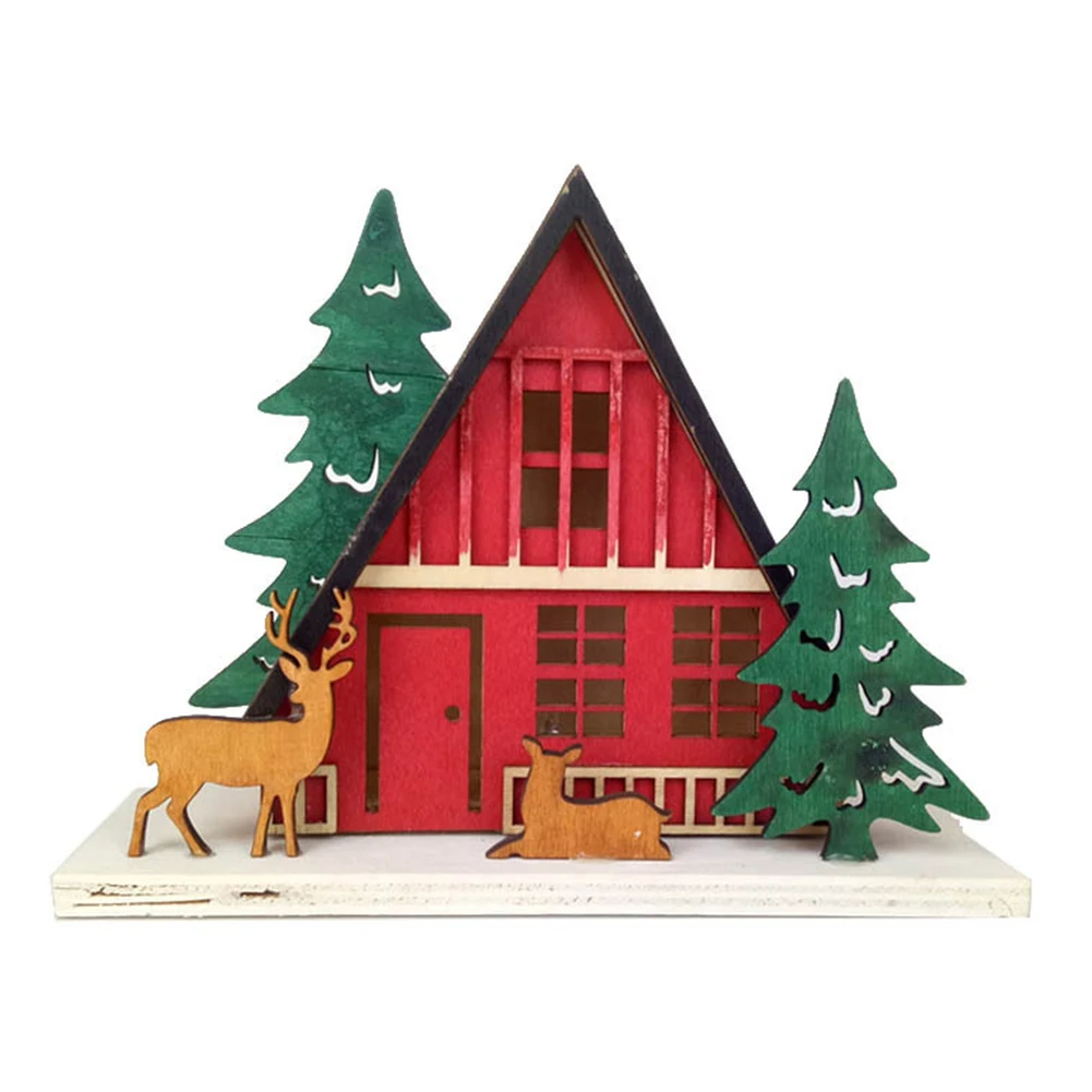 

Birthday LED Luminous Wooden House Party New Year Holiday Home Ornament Christmas Decorations Craft Kids Gift Miniature Table