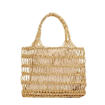 

AUAU-Gold and Silver Openwork Crochet Woven Straw Bag Hand-Inclusive Resort Beach