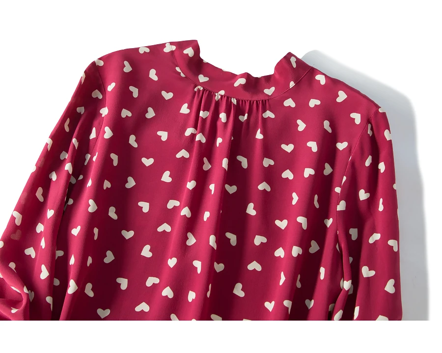 Цельнокроеное платье из натурального шелка с поясом, принт в виде сердца, шелковые осенние платья тутового Цвета M, L, XL