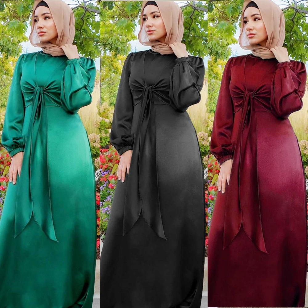 Dubai Ramadan Muslim Women Long Sleeve Maxi Dress Abaya Kaftan Jilbab Islam Robe 