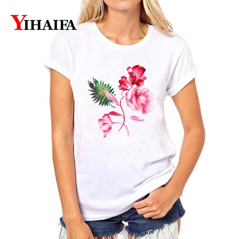 Женская футболка с коротким рукавом YIHAIFA roupas Повседневная цветочным принтом и