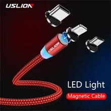USLION 2 м 3 м светодиодный магнитный кабель Micro usb type C зарядное устройство для iPhone 11 Pro XS Max usb зарядный кабель для huawei samsung Xiaomi