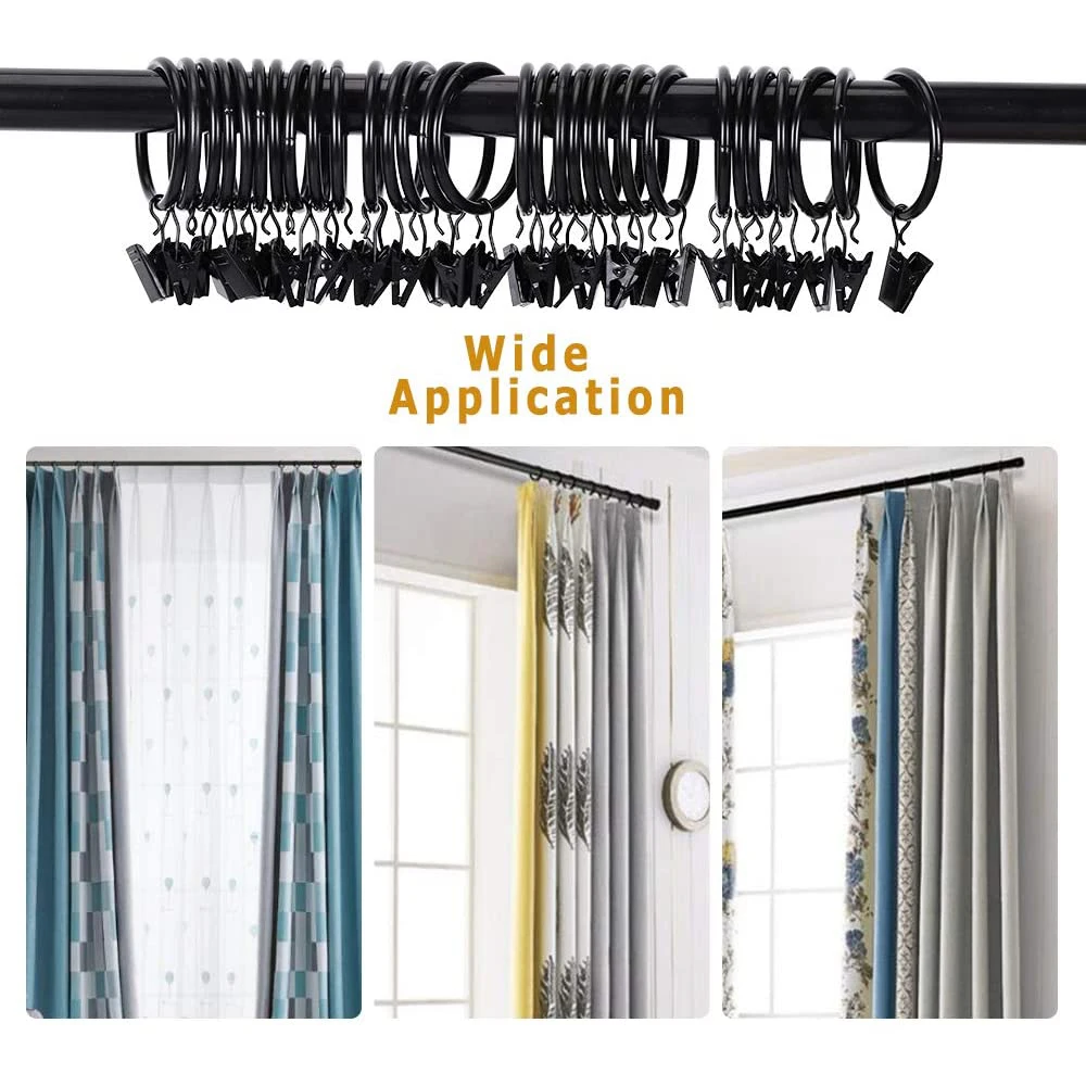 40 anelli per tende con clip, clip per tendaggi di alta qualità con anelli, ganci per tende con diametro interno da 3,2 cm, adatti per aste per tende fino a 2 ,5 cm