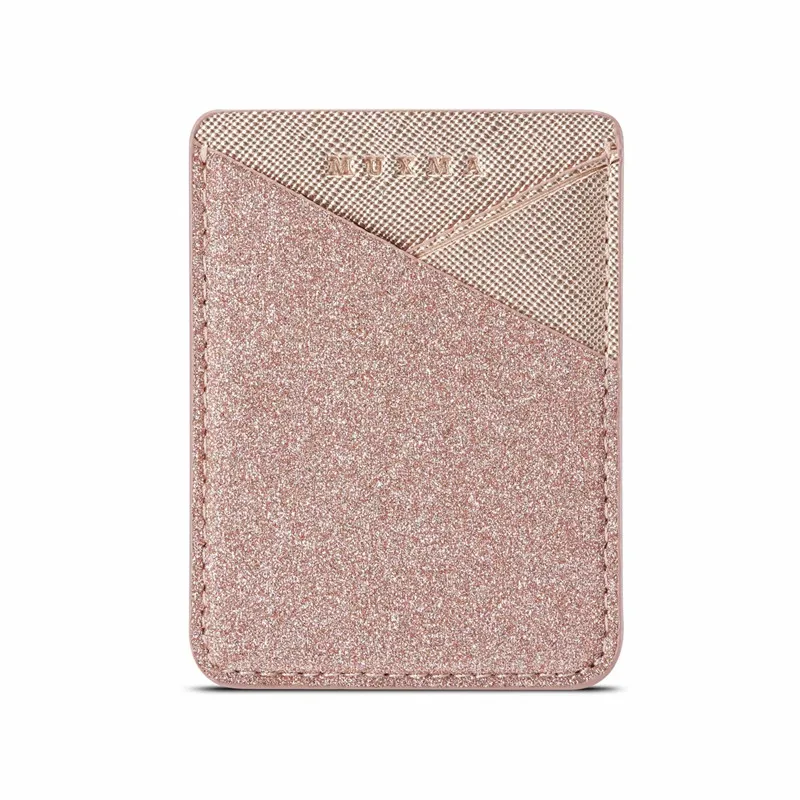 Fashion Glitter Bling Mobile Phone Back Cards Holder Wallet Credit ID Card Pocket Adhesive Phone Stickers Gold /Rose Gold /Black - Цвет: Rose Gold