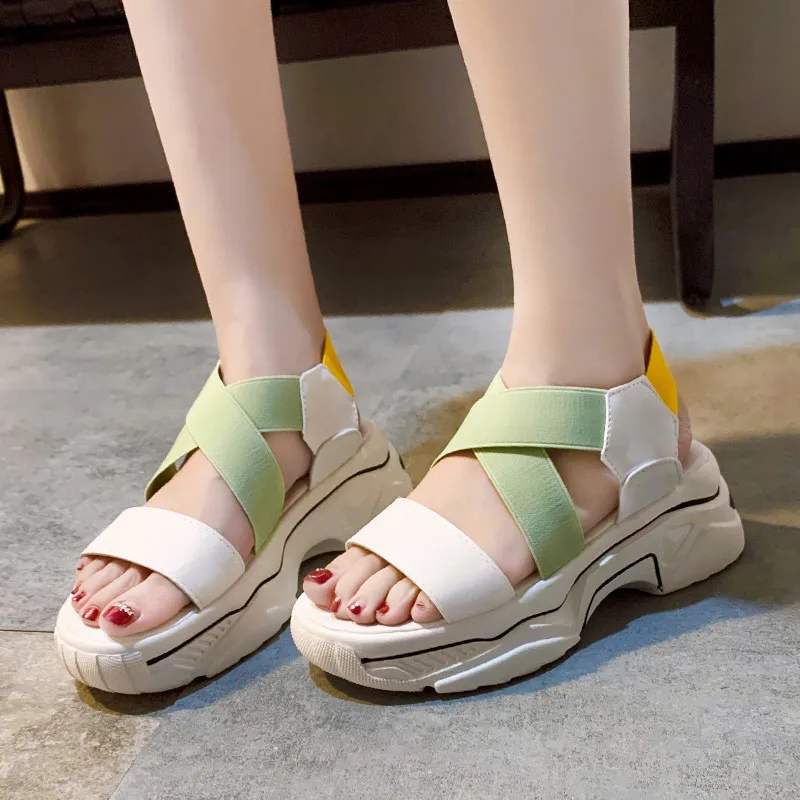 COOTELILI Women Summer Sandals Black And White 5.5cm Heel Fashion Shoes Platform New Comfortbal | Обувь