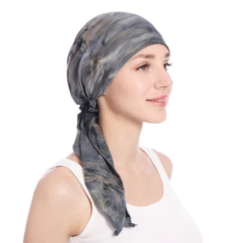 

2020 Print Women India Hat Muslim Ruffle Cancer Chemo Beanie Scarf Turban Two Tail Wrap Cap daily wear 5 Colors Fast Shipping