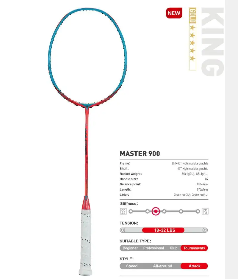 - 2020 Kawasaki Badminton Racket HighDensity Carbon Fiber Professional Racquet Master 900 4U With Gift