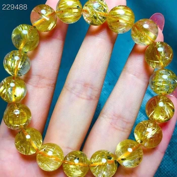 

Natural Brazil Gold Rutilated Titanium Quartz Bracelet 11mm Woman Man Wealthy Stone Clear Round Beads Crystal Charms AAAAAA