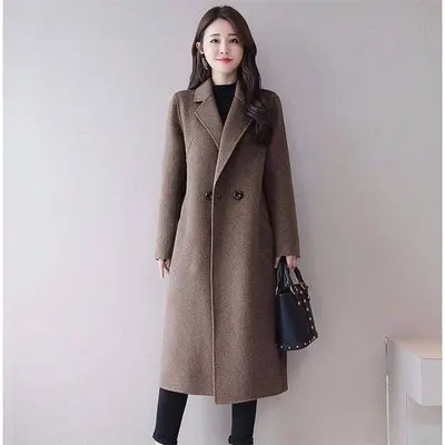 Dark Brown KMETRAM, осенне-зимняя куртка, женское элегантное шерстяное пальто, женская куртка, длинный Тренч, Женское пальто, Корейская верхняя одежда, Manteau Femme 5641532 - Цвет: Dark Brown